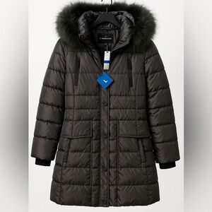 Madison Gunmetal Quilted Jacket with Fur Trim